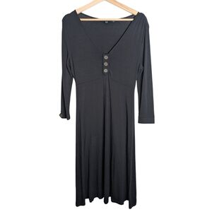 Boden V Neck Jersey Knit Midi Dress Size 12 Black Babydoll Minimalist Gunge